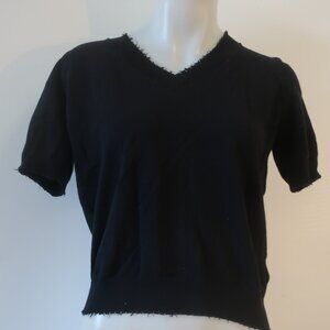 Womens Minnie Rose Black V-Neck Short Sleeve Sweater S